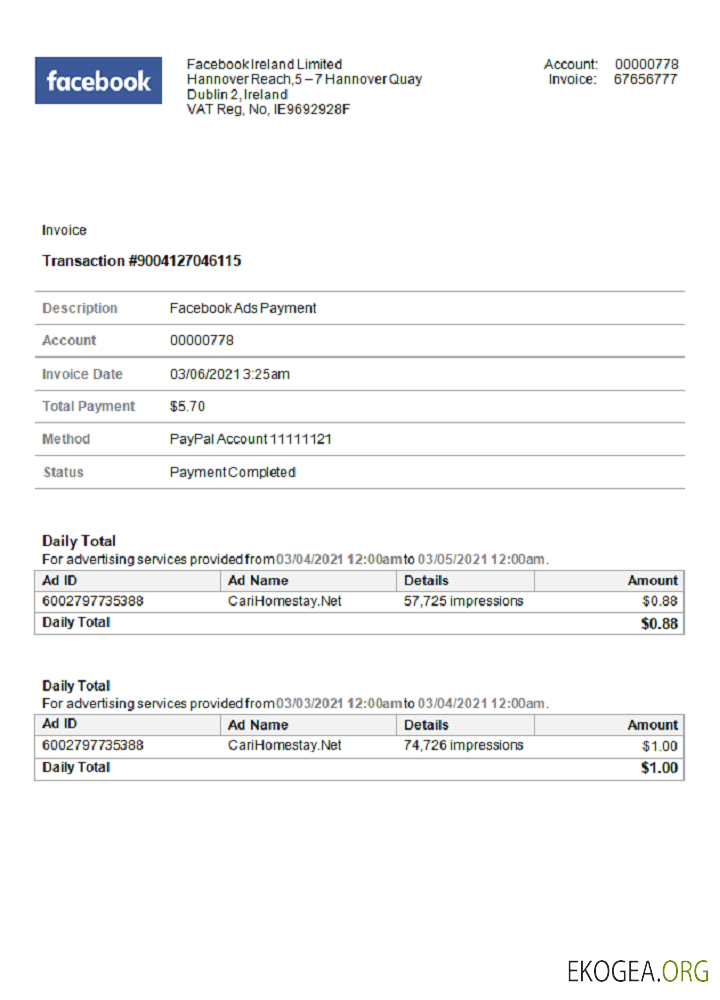 Facture Facebook aux États , Unis